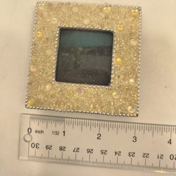 White Beaded Picture Frame Jeweled Whimsycore Boho Fairycore Wedding 3x3 - Picture 7 of 7